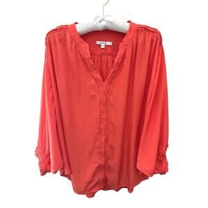 CHICO’S Orange Peasant Blouse Boho Flowy Top Balloon Sleeve | Size 1.5 (10)